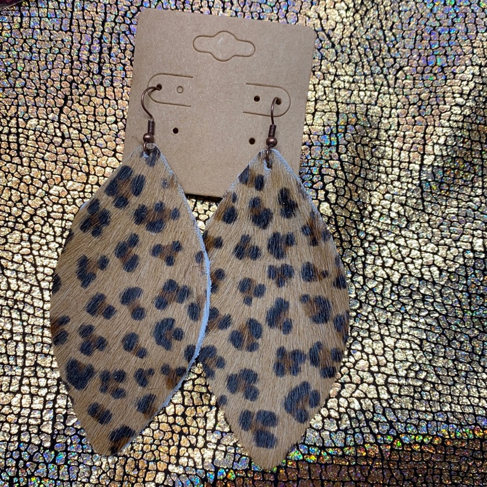 Leather cheetah earrings